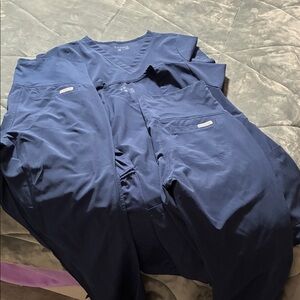 Navy Medical Scrub Set - V-Neck Top & Pants Maternity. Two Tops and Two Bottoms